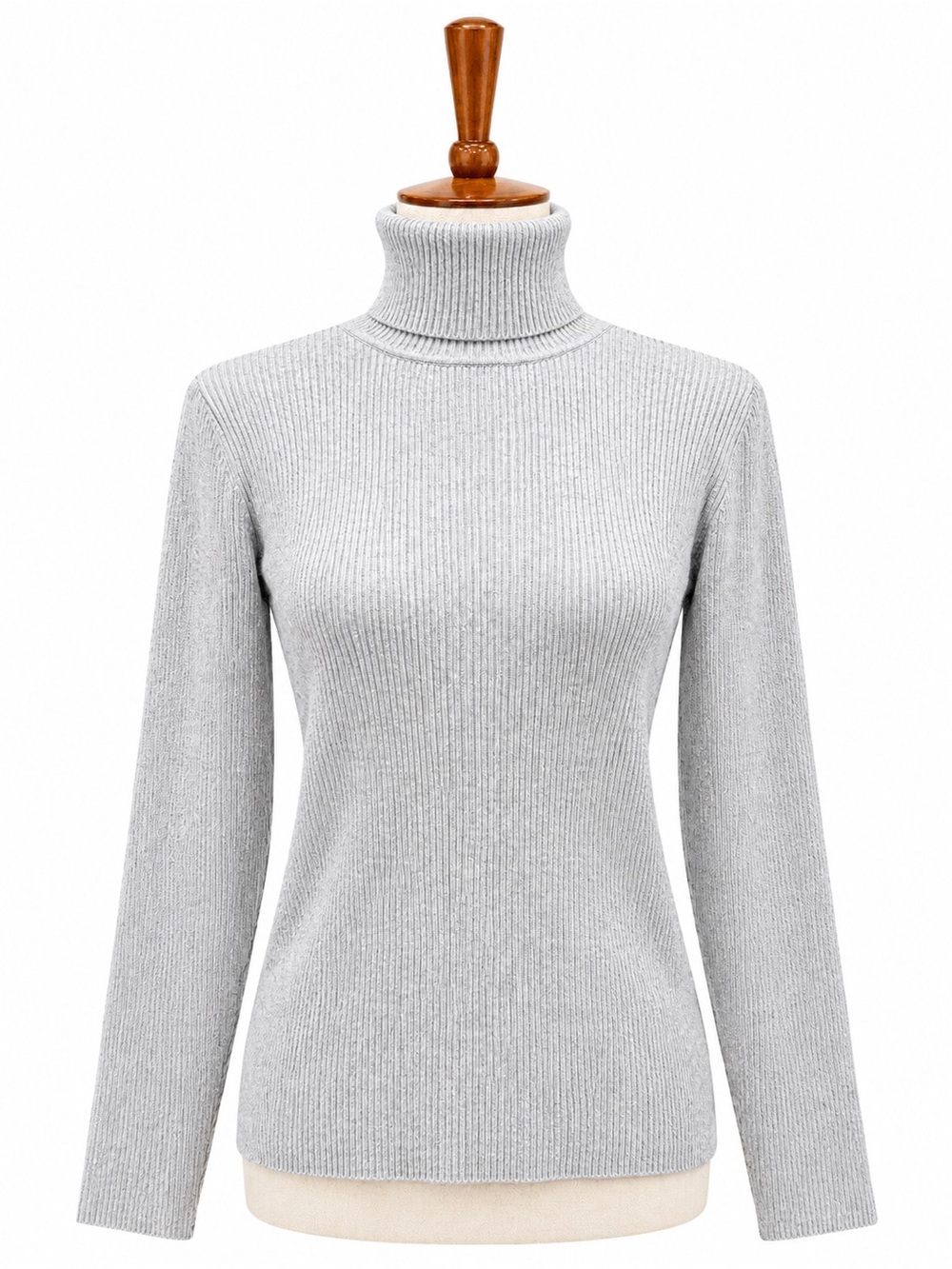Lauren Ralph Lauren Light Gray Ribbed Turtleneck Sweater Small Cotton